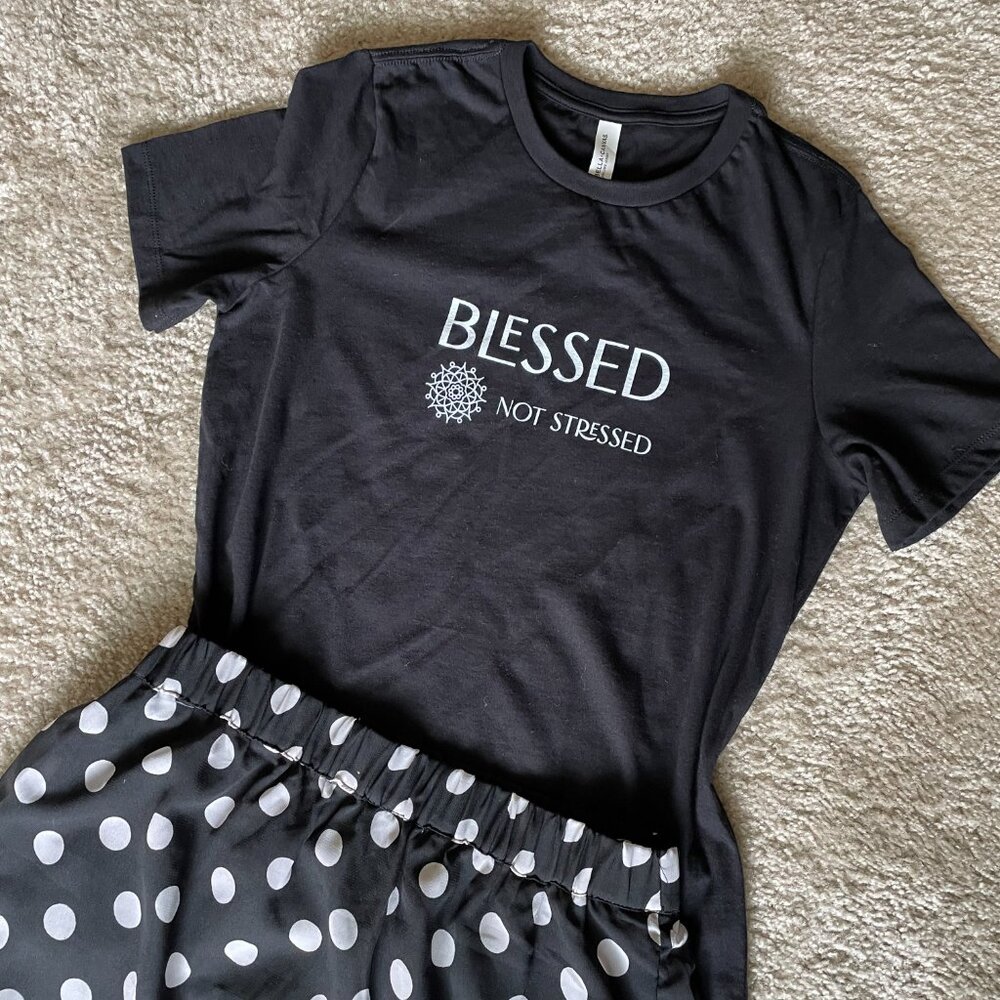 Blessed Not Stressed Womens T Shirt Faith Inspiration Positive Quote Relaxed M